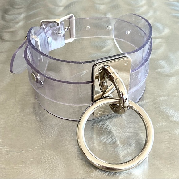 ZANA BAYNE Transparent Oversized Choker O-Ring Collar 2.5" Silver + Clear PVC - Picture 3 of 7